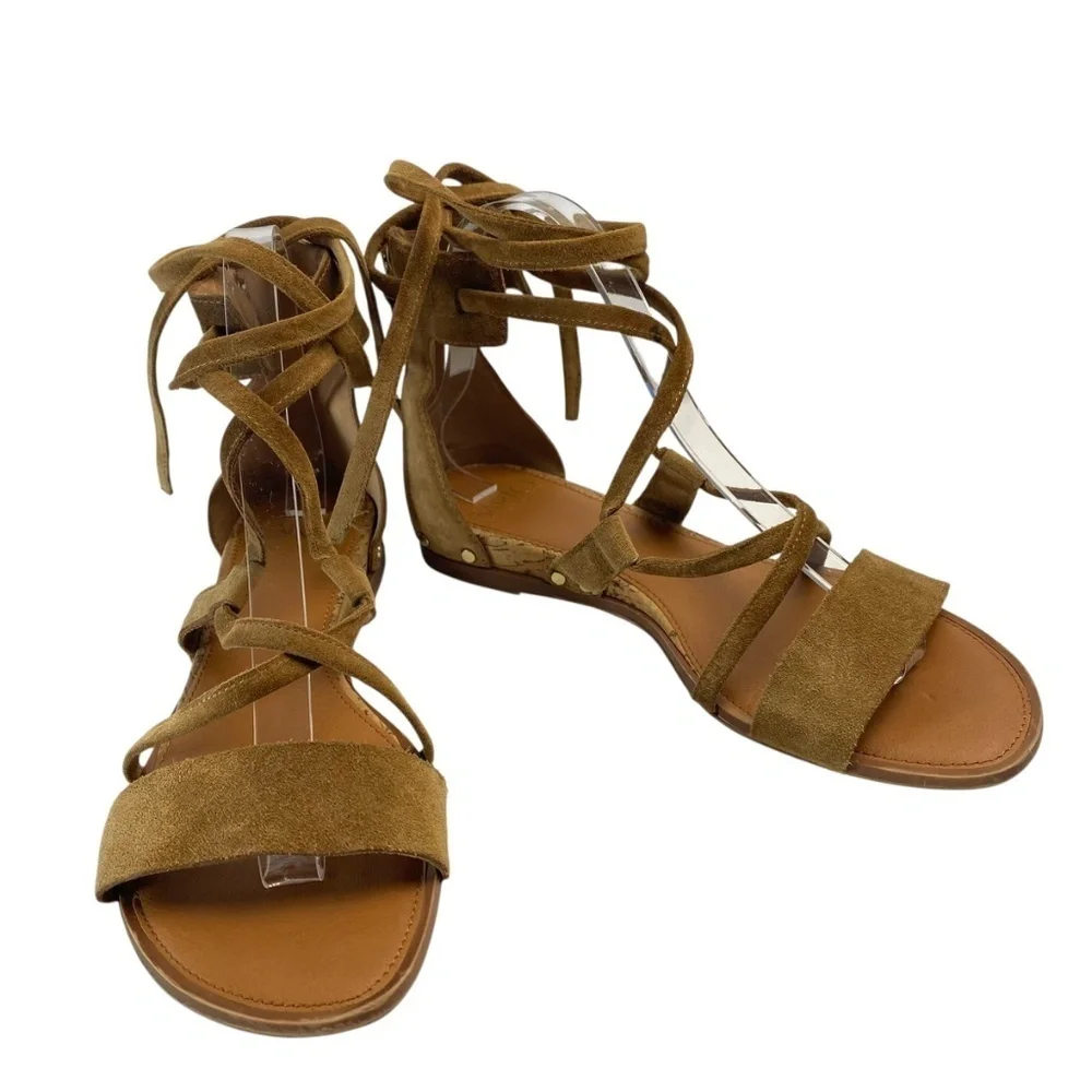 FRANCO SARTO Primrose Tan Suede Lace Up Sandal Flats size 8